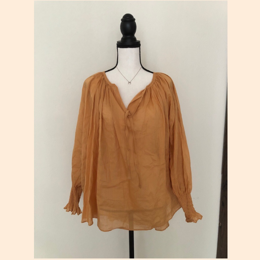 Orange ruffle sleeve Paris Japanese tech blouse